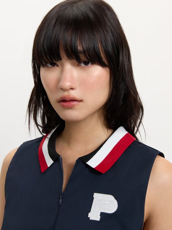 Pomelo Pomelo Contrast Collar Pleated Dress - Navy