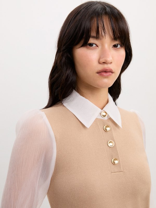 Pomelo Pomelo Contrast Sleeves Dress - Beige