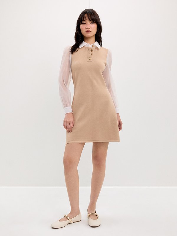 Pomelo Pomelo Contrast Sleeves Dress - Beige