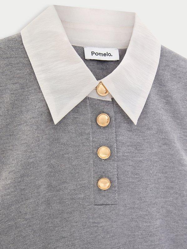 Pomelo Pomelo Contrast Sleeves Dress - Light Grey