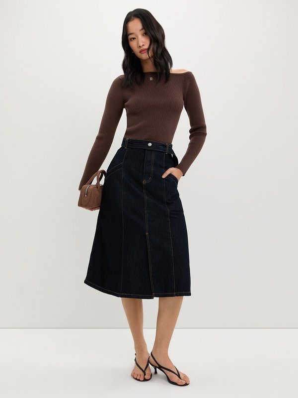 Pomelo Pomelo Contrast Stitch Denim Skirt - Indigo