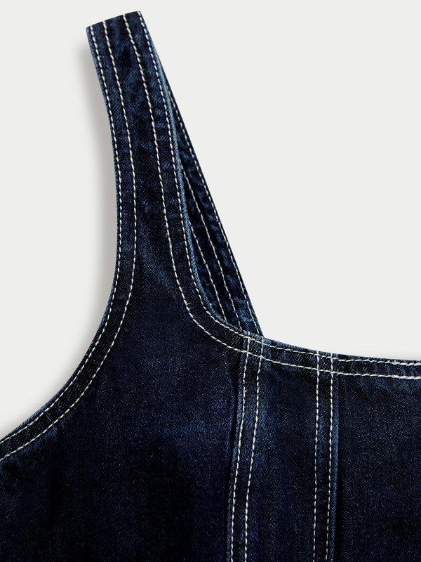 Pomelo Pomelo Contrast Stitch Dress - Dark Blue