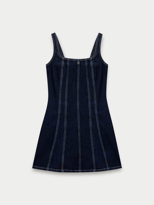 pomelo Pomelo Contrast Stitch Dress - Dark Blue