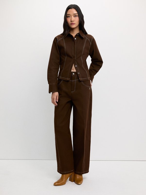 Pomelo Pomelo Contrast Stitch Jacket - Brown