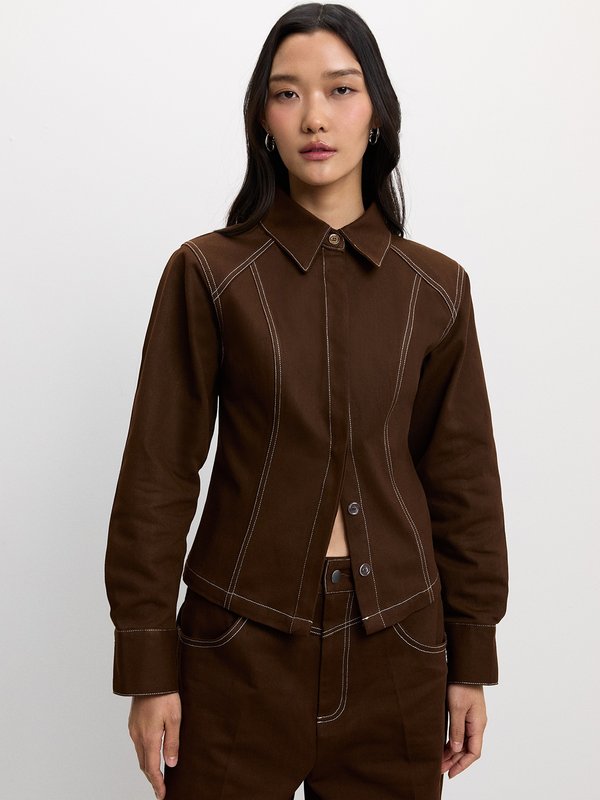 Pomelo Pomelo Contrast Stitch Jacket - Brown
