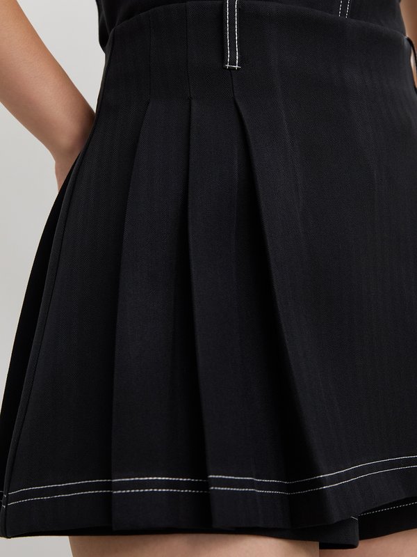 Pomelo Pomelo Contrast-Stitch Pleated Skort - Black