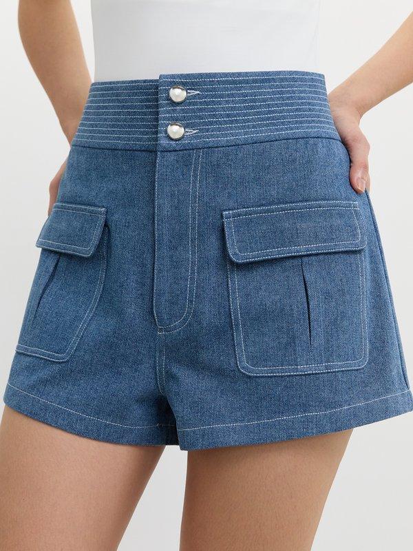 pomelo Pomelo Contrast Stitch Shorts - Blue