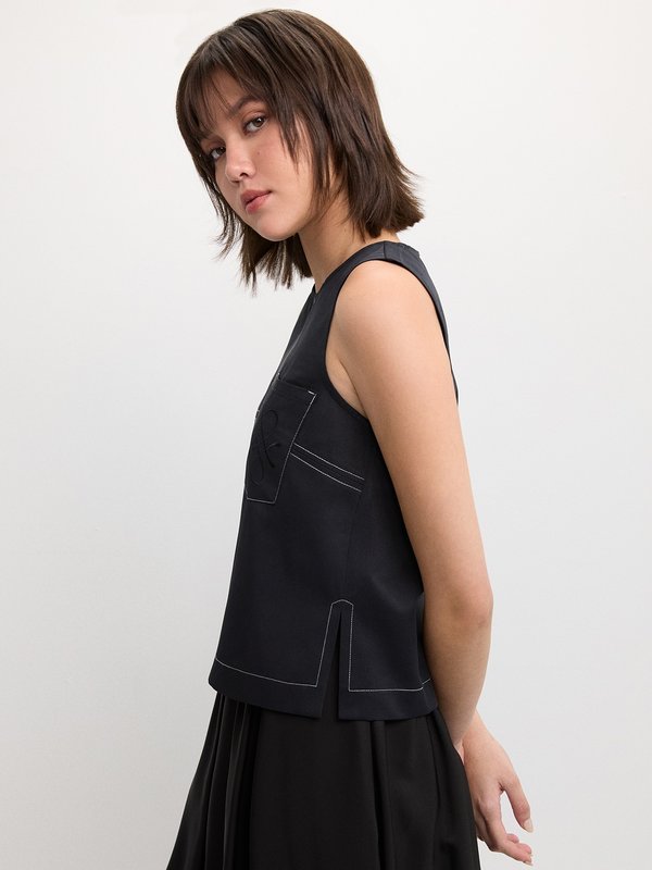 Pomelo Pomelo Contrast Stitch Top - Navy