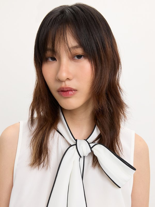 Pomelo Pomelo Contrast Tie Top - Ivory