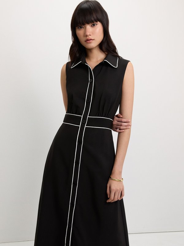 Pomelo Pomelo Contrast Trim Dress - Black