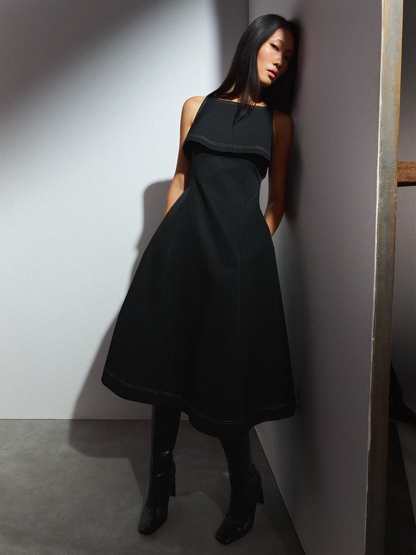 Pomelo Pomelo Contrast Trim Dress - Black