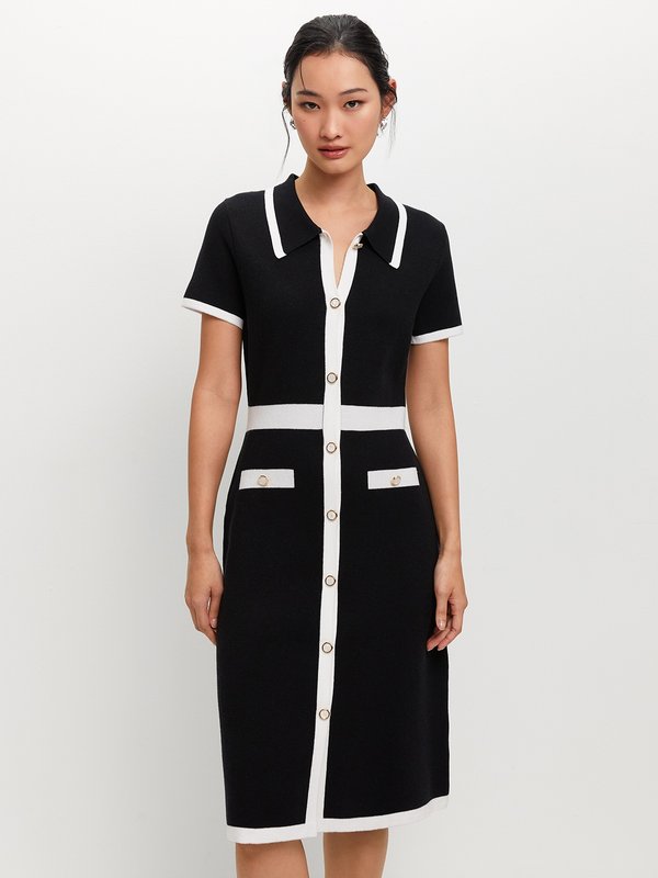Pomelo Pomelo Contrast Trim Dress - Black