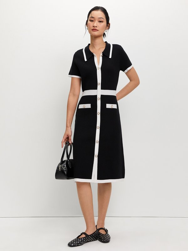 pomelo Pomelo Contrast Trim Dress - Black