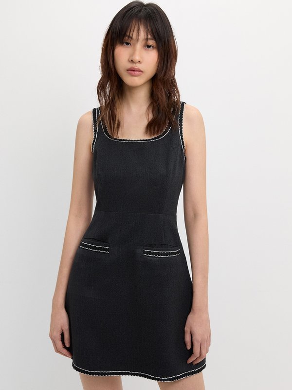 pomelo Pomelo Contrast Trim Dress - White