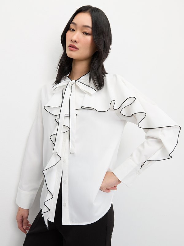 Pomelo Pomelo Contrast Trim Frill Shirt - White