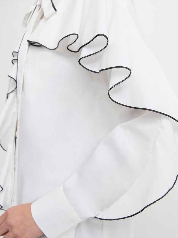 Pomelo Pomelo Contrast Trim Frill Shirt - White
