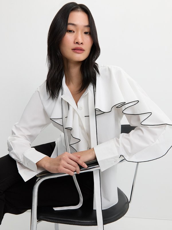 pomelo Pomelo Contrast Trim Frill Shirt - White