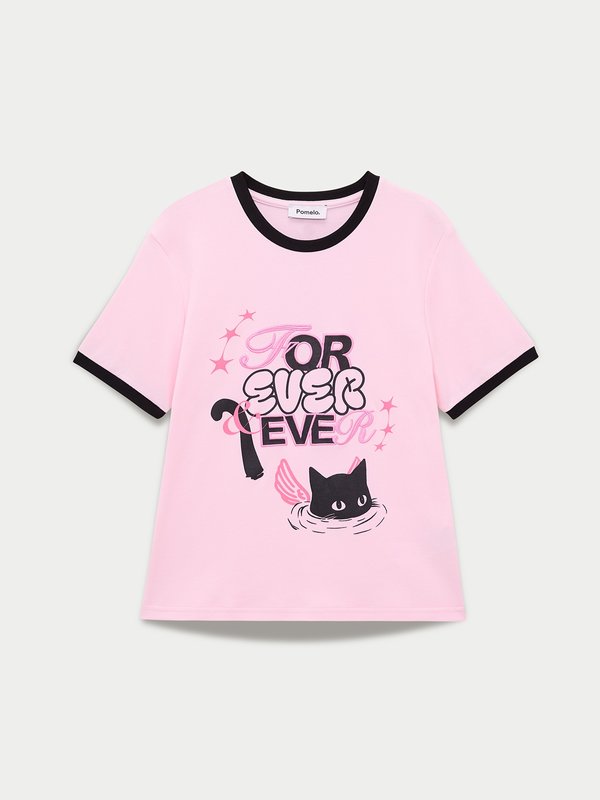 Pomelo Pomelo Contrast Trim Graphic Tee - Light Pink