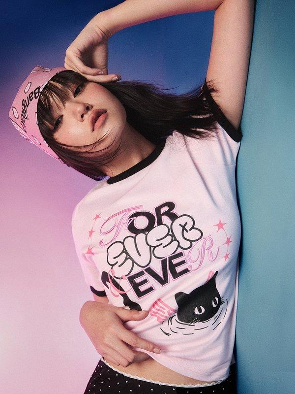 pomelo Pomelo Contrast Trim Graphic Tee - Light Pink