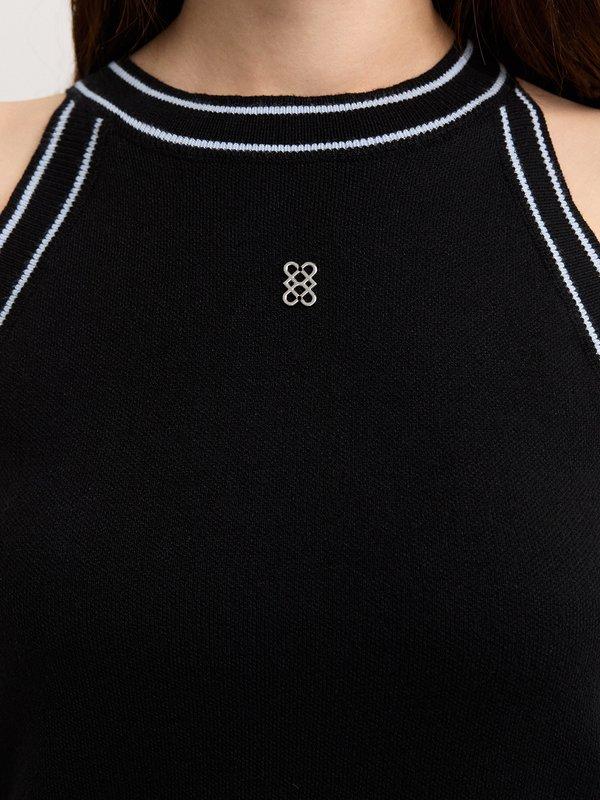 Pomelo Pomelo Contrast Trim Halter Top - Black