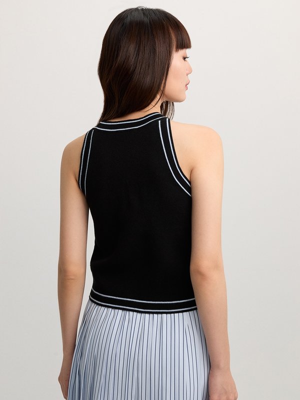 Pomelo Pomelo Contrast Trim Halter Top - Black