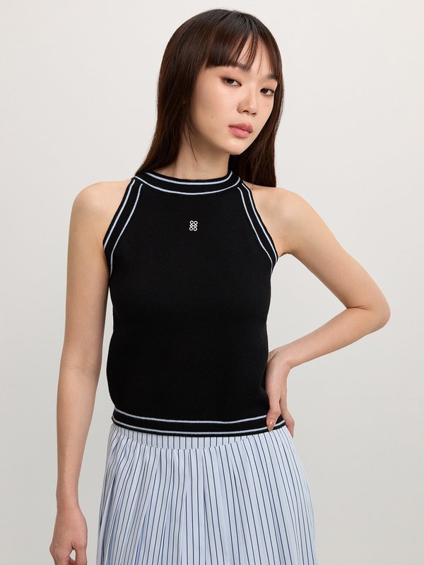 pomelo Pomelo Contrast Trim Halter Top - Black