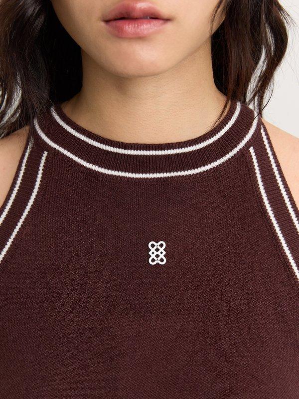 Pomelo Pomelo Contrast Trim Halter Top - Brown