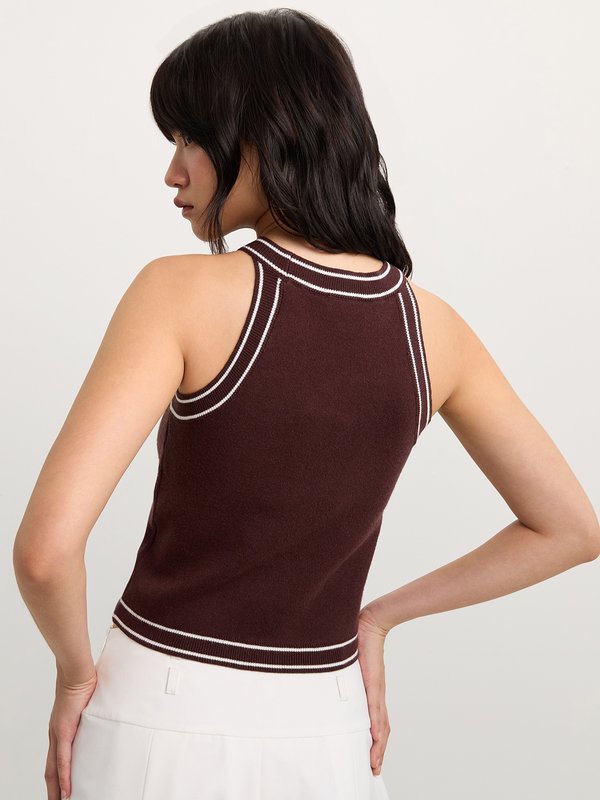 Pomelo Pomelo Contrast Trim Halter Top - Brown