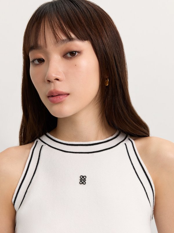 Pomelo Pomelo Contrast Trim Halter Top - White