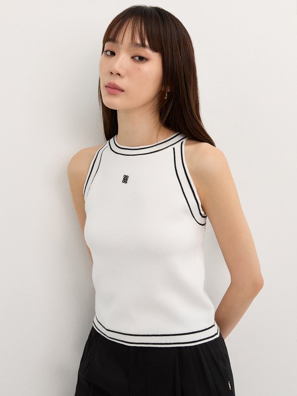 Pomelo Pomelo Contrast Trim Halter Top - White