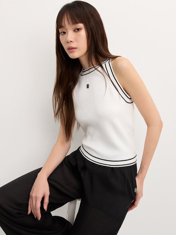 pomelo Pomelo Contrast Trim Halter Top - White