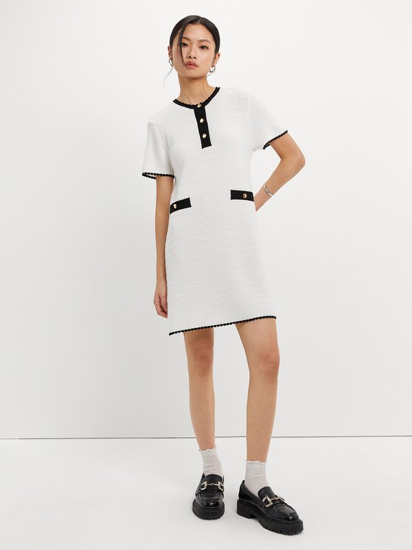 Pomelo Pomelo Contrast Trim Knit Dress - Black