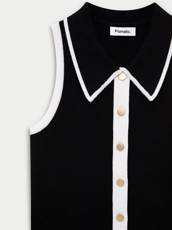 Pomelo Pomelo Contrast Trim Knit Top - Black