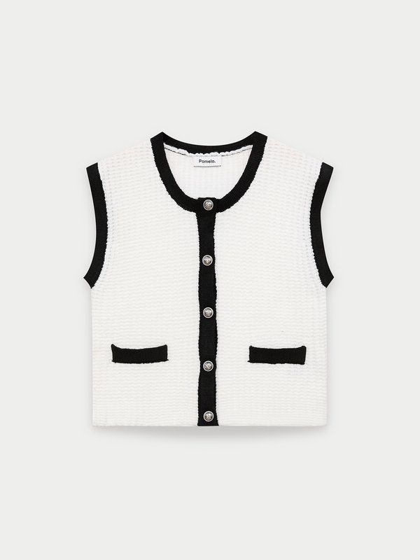 pomelo Pomelo Contrast Trim Knit Top - Black