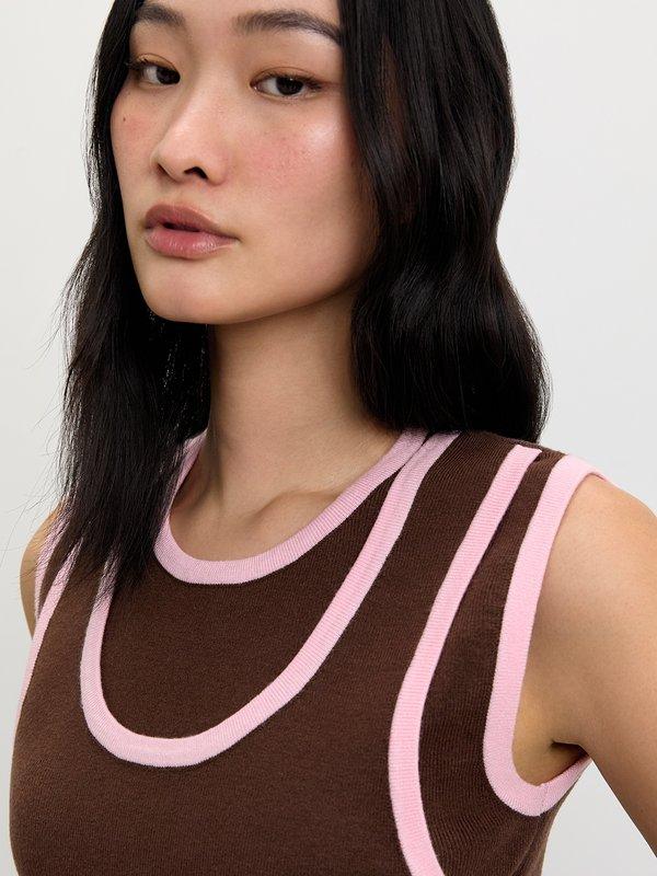 Pomelo Pomelo Contrast Trim Knit Top - Brown