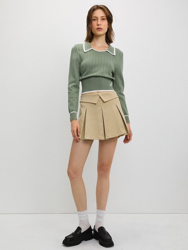 Pomelo Pomelo Contrast Trim Knit Top - Green