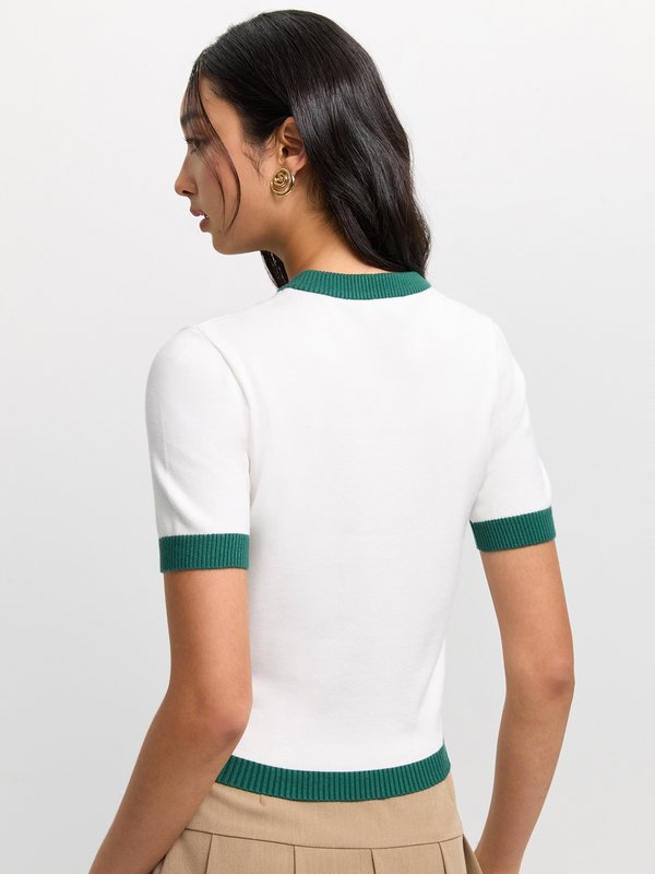 Pomelo Pomelo Contrast Trim Knit Top - White