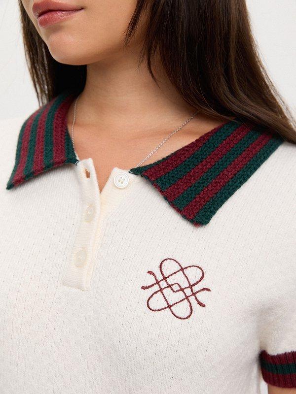 Pomelo Pomelo Contrast Trim Knitted Polo Top - Ivory