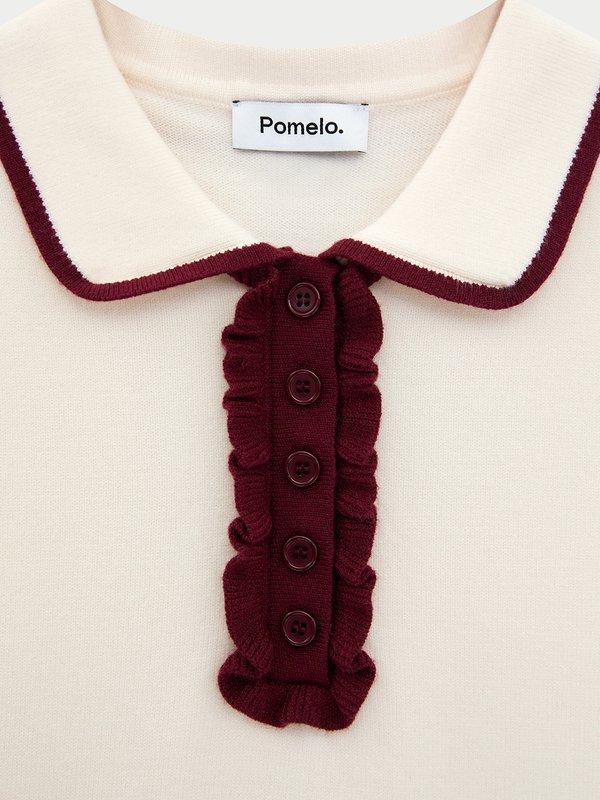 Pomelo Pomelo Contrast Trim Ruffle Top - Ivory