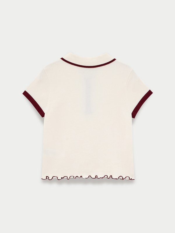 Pomelo Pomelo Contrast Trim Ruffle Top - Ivory