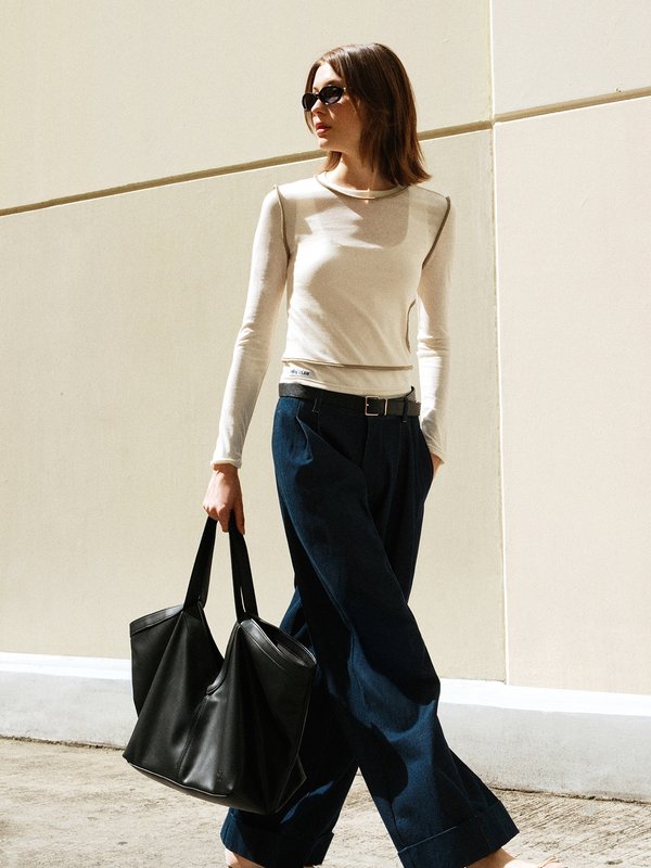 Pomelo Pomelo Contrast Trim Sheer Top - Ivory