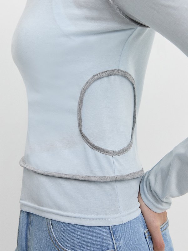 Pomelo Pomelo Contrast Trim Sheer Top - Light Blue