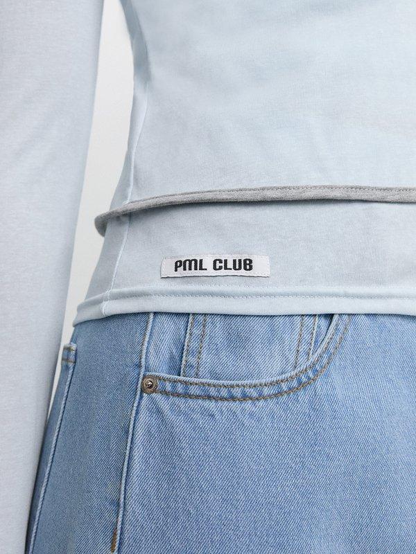 Pomelo Pomelo Contrast Trim Sheer Top - Light Blue