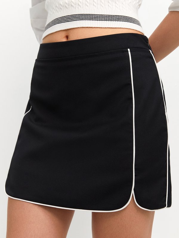 pomelo Pomelo Contrast Trim Skirt - Black