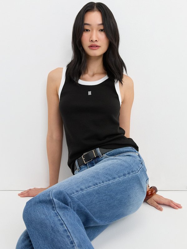 Pomelo Pomelo Contrast Trim Tank Top - Black