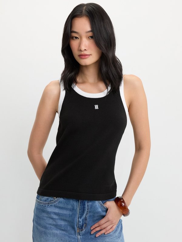 pomelo Pomelo Contrast Trim Tank Top - Black