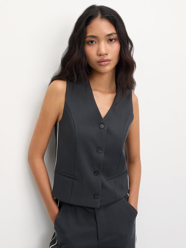 Pomelo Pomelo Contrast Trim Vest - Dark Grey