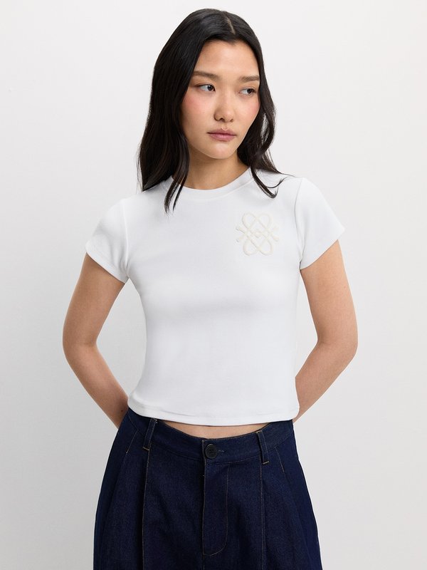 Pomelo Pomelo Cropped Baby Tee - White