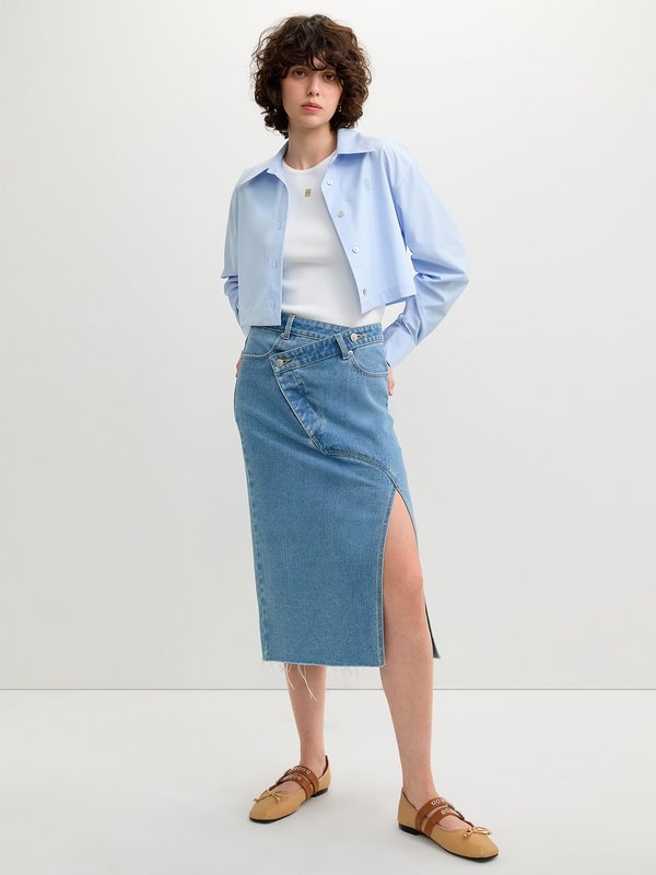 Pomelo Pomelo Cropped Button-Up Shirt - Light Blue