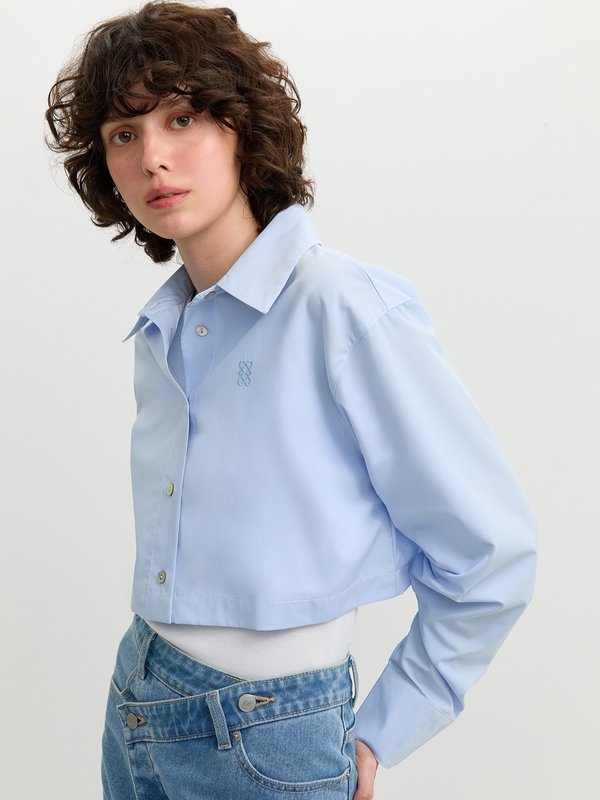 pomelo Pomelo Cropped Button-Up Shirt - Light Blue